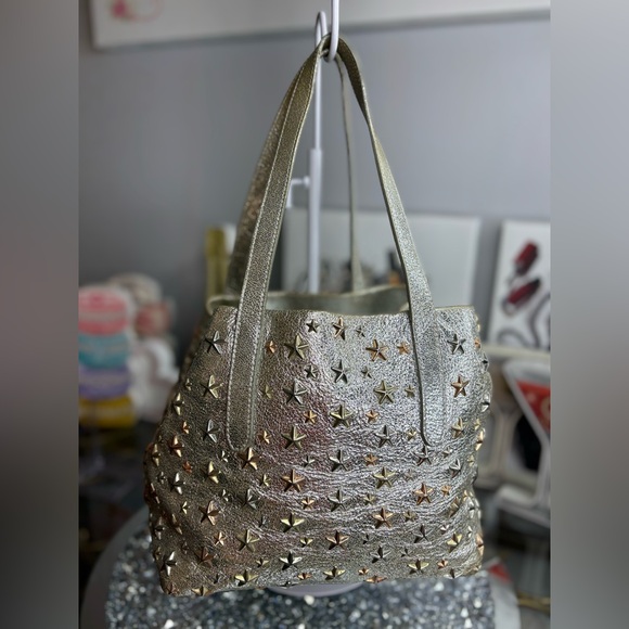 Jimmy Choo Sofia Star Studded Tote Bag in metallic silver calfskin leather EUC - Picture 4 of 14
